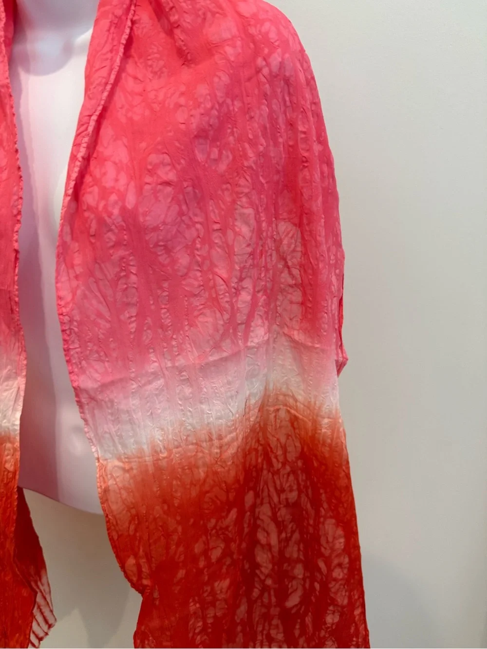 Eileen Fisher Pink & Red Lightweight Crinkle Tie Dye Scarf - Women's Accessory
